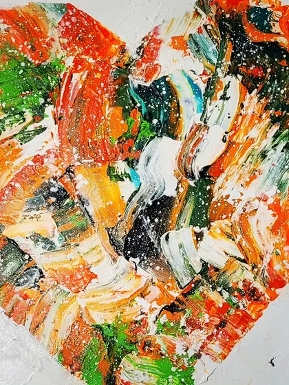 This custom commission was a special one, a heart painted in the colors of the Indian flag. It shows how we can work together to create a piece that holds personal meaning for you, whether it's celebrating heritage, a memory, or a specific feeling. The thick, expressive strokes represent the beautiful diversity of life.