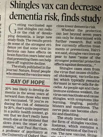 The benefits of vaccination can extend beyond the primary disease. This study published in the journal Nature found that receiving the shingles vaccine was associated with a 20% lower risk of developing dementia. This is a powerful example of how preventive health measures can have far-reaching positive effects on long-term wellness.