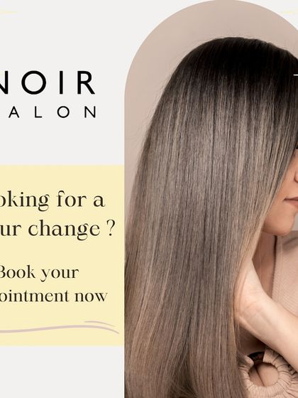 Looking for a color change? This graphic showcases a beautiful, sleek ash blonde look, inviting you to book an appointment for your own transformation.