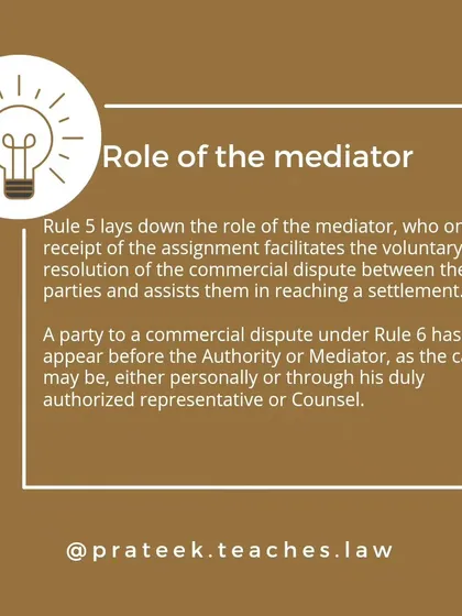 The role of the mediator is to facilitate a voluntary resolution of the commercial dispute between the parties, assisting them in reaching a settlement.