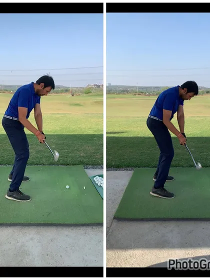 The impact zone. The 'after' swing shows the club approaching from a much better path, eliminating the shanks and turning the uncontrolled cut into a functional fade.