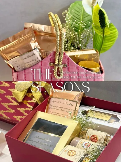 This collage shows two different custom hampers, one in a pink basket and another in a red box. It highlights the flexibility I offer in curating gifts that match your specific taste and occasion.