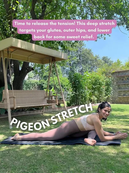 Release tension in your glutes, outer hips, and lower back with the pigeon stretch. This deep stretch is perfect for post-workout recovery or for anyone looking to relieve tightness from sitting.