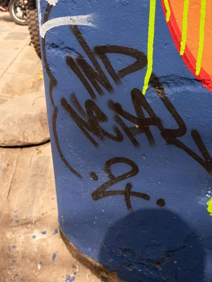 A quick and simple 'ZERO' tag on a wall in Layekha Galli. This is graffiti in its rawest form, a fast signature to mark a spot. The simplicity of a handstyle is just as important as a big, colorful piece.