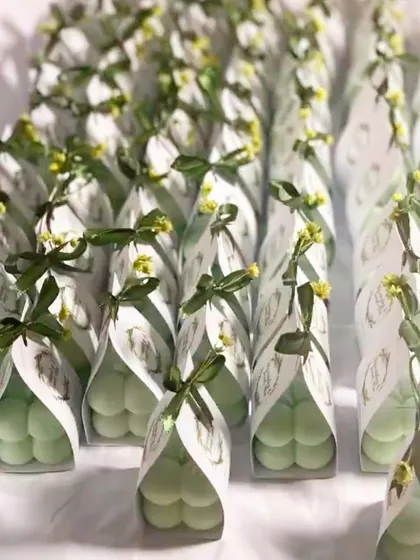 Our baby bubble candles in a unique, custom-designed packaging. The light green color and delicate ribbon make them a perfect favor for spring weddings, baby showers, or garden parties.
