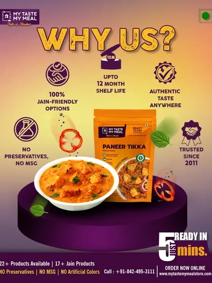 Here’s a quick summary of why people have trusted me since 2011. I offer 100% Jain-friendly options, use no preservatives or MSG, and my freeze-drying process ensures authentic taste with a shelf life of up to 12 months. It's the most convenient way to enjoy real Indian food.