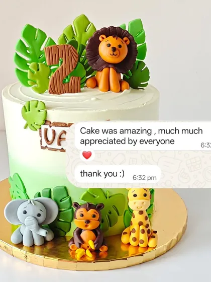 The safari cake paired with feedback from the client, who said the cake was amazing and much appreciated by everyone.