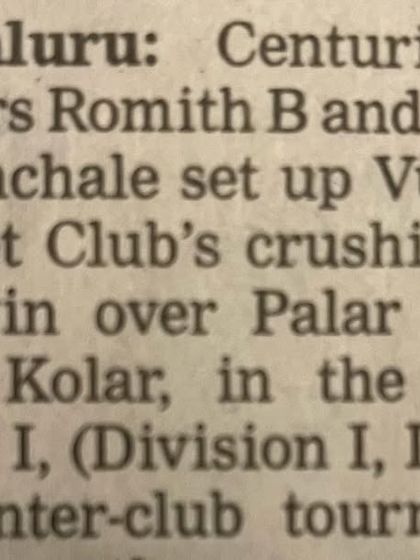 A close-up of the headline celebrating the centuries by Romith and Arnav in the U-14 inter-club tournament.