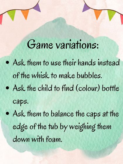 These infographics show the variations, materials, and instructions for the "Bubble Soup" activity, a fun way to develop pincer grip and problem-solving skills.