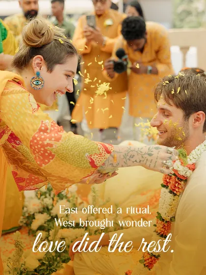 East offered a ritual, West brought wonder, and love did the rest. This moment from a cross-cultural wedding captures the beautiful fusion of traditions, where family from all over the world came together to celebrate.