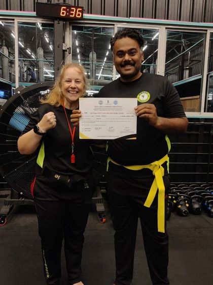 New yellow belts. Congratulations to this member on his achievement. Every belt is earned through dedication.