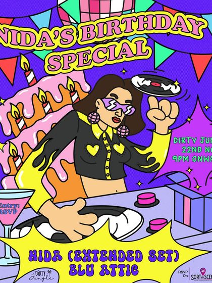 My birthday special event poster. I played an extended set at Dirty Jungle, taking the crowd on a journey through all my favorite genres and tracks.