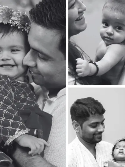 A black and white collage showing the beautiful bond between parents and their children. These timeless images focus purely on the love and emotion shared within a family.