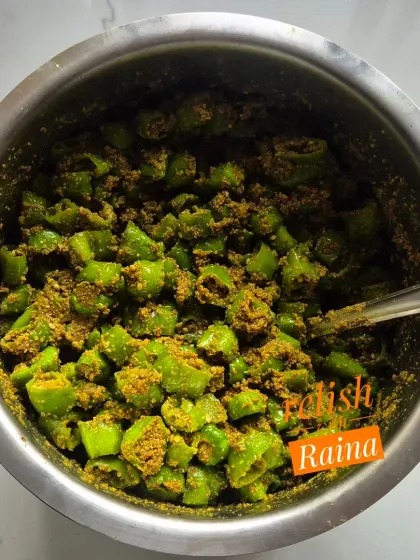 For easier serving and eating, I also make this Cut Green Chilli Pickle. It has the exact same taste and masala as the stuffed version, but the chillies are cut into smaller pieces. It's a convenient option that goes well with dal chawal or any Indian meal.