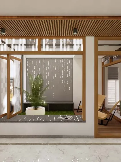 The internal courtyard in this modern home acts as a light well, brightening the surrounding spaces.