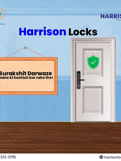 This carousel post humorously shows a long line of people trying to break down a secure door, only to reveal they were attempting to get past a Harrison lock. It's unbreakable!