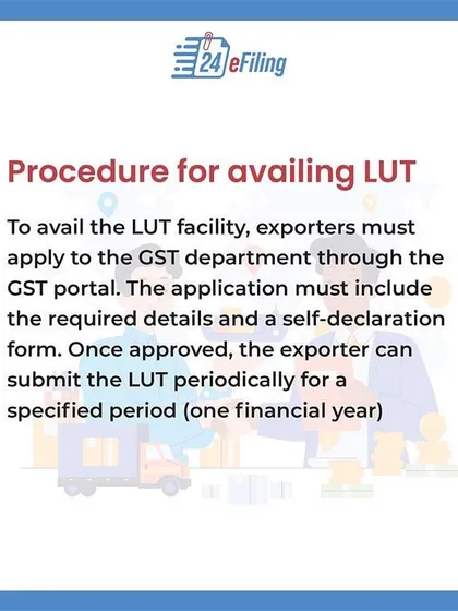 To get an LUT, exporters must apply through the GST portal with the required details and a self-declaration form. Once approved, the LUT is valid for one financial year.