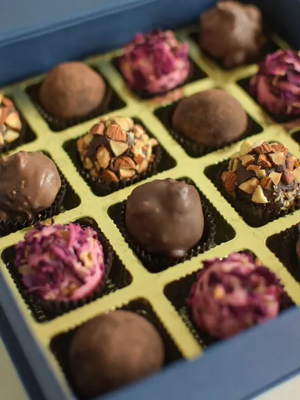 A close-up of my assorted chocolate truffles, a luxurious addition to any Rakhi gift.