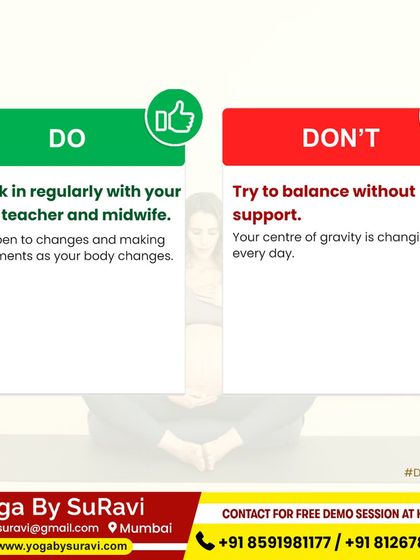 During pregnancy, it's important to check in with your yoga teacher and avoid balancing poses without support as your center of gravity changes.