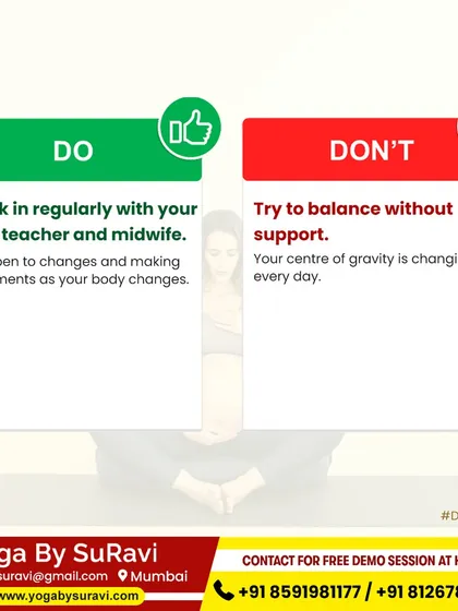 During pregnancy, it's important to check in with your yoga teacher and avoid balancing poses without support as your center of gravity changes.