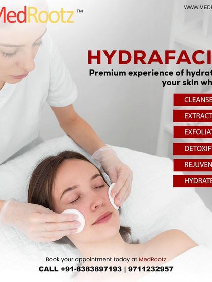 This graphic outlines the core steps of a HydraFacial. The process is designed to cleanse, extract impurities, exfoliate dead skin, and hydrate, leaving your skin detoxified and rejuvenated.