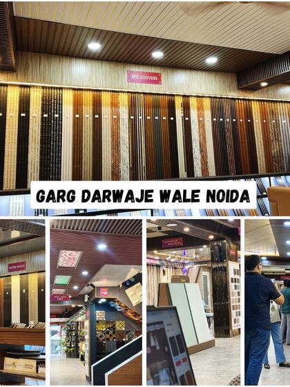 A collage showing different angles of our showroom, from the extensive louver displays to customers browsing our collections. We have something for every taste and style.