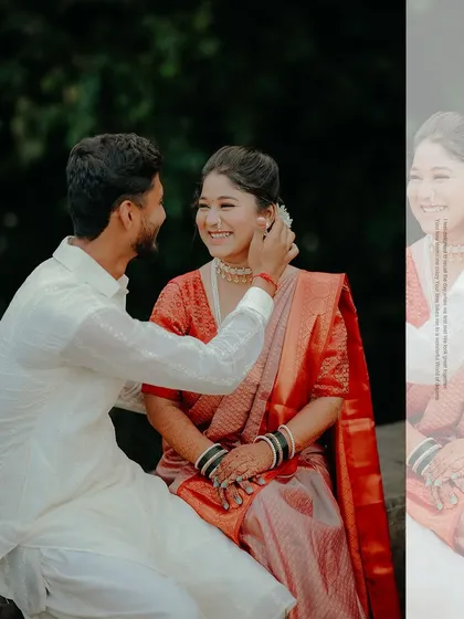 A sweet, playful moment from an engagement shoot. He gently adjusts her earring, a small, caring gesture that speaks volumes.