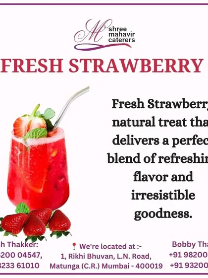 A natural treat for berry lovers. Our fresh strawberry drink delivers a perfect blend of refreshing flavor and the irresistible sweetness of ripe strawberries.