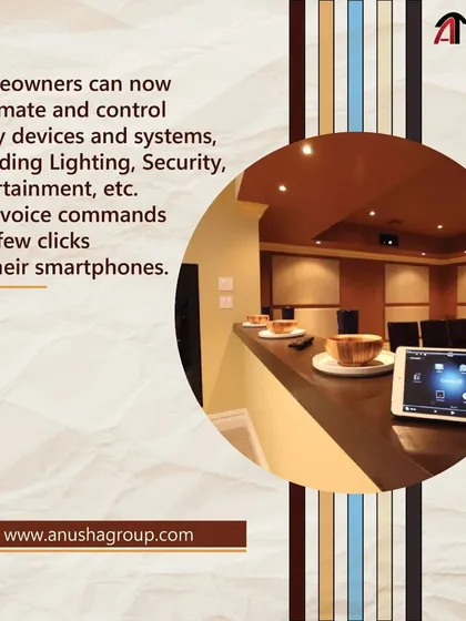 Homeowners can now automate and control many devices and systems with voice commands or a few clicks on their smartphones. This image shows a home theatre bar where a tablet provides easy control over the entire entertainment system.