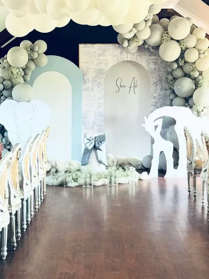 Inspired by high fashion, this Dior-style safari theme brings a touch of wild elegance to a first birthday. The clean lines, monochromatic balloon arches, and artistic animal cutouts create a sophisticated and unique atmosphere for a memorable milestone.