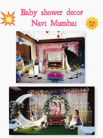 Here are two examples of my themed baby shower decorations. Whether you envision a classic floral design with a traditional jhula or a divine Radha-Krishna theme with modern props, I can create a setup that perfectly matches your vision.