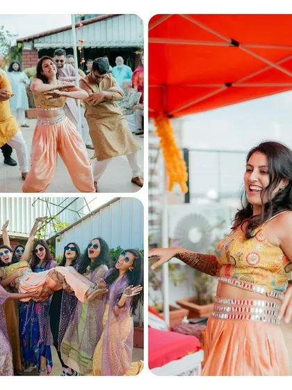 The Haldi and Mehendi are all about celebrating with your people. This collage shows the joy, laughter, and dancing that make these events so special.