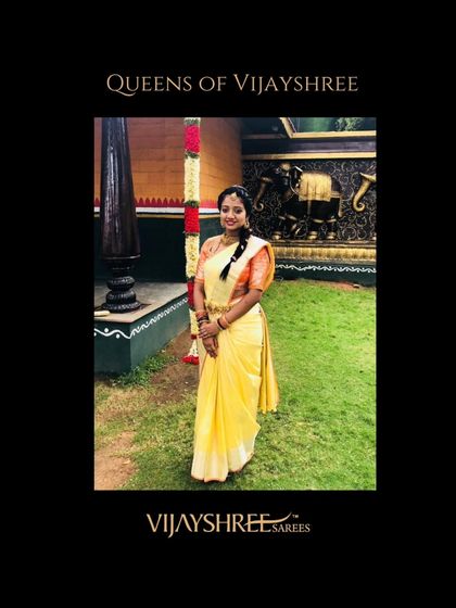 A bright and sunny look from Manasa in a yellow Kanjivaram, demonstrating the versatility of our collection for various occasions.