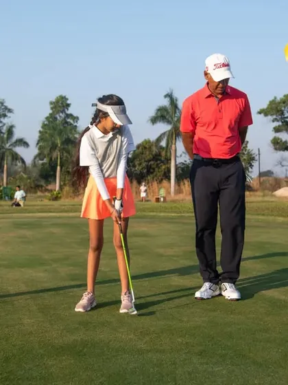 We love seeing our junior golfers develop their skills on the green. Here, we're focusing on putting technique during one of our summer camp sessions, teaching patience and precision.