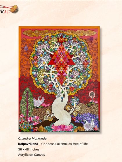'Kalpavriksha' by Chandra Morkonda, where Goddess Lakshmi is represented as the tree of life, a symbol of abundance and prosperity.