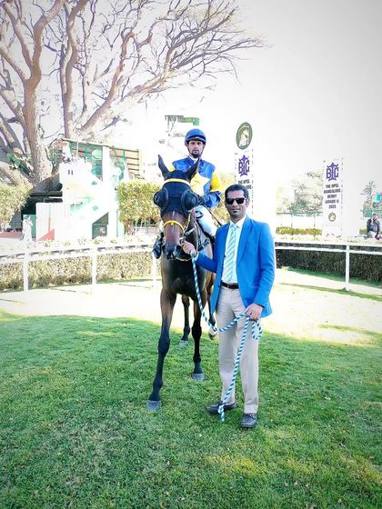 Queen of Kings, with jockey M. Prabhakaran, after a strong performance in The Stayers' Trial Stakes.