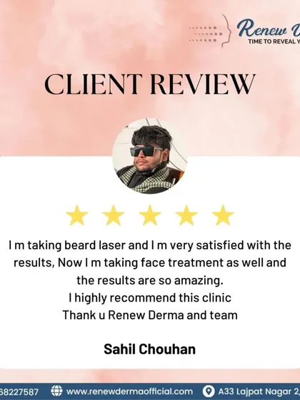 "I am very satisfied with the results." Sahil Chauhan shares his positive feedback on his beard laser and face treatments, highly recommending our clinic.