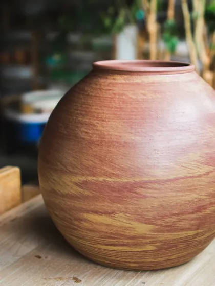 Another view of the Neriage vase, showcasing the beautiful, swirling patterns of the colored clay. I can't wait to build a whole body of work using this captivating technique.