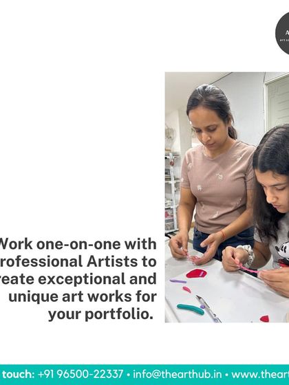I work one-on-one with professional artists to help students create exceptional and unique artworks for their portfolio. Here, an instructor guides a student on a detailed craft project.