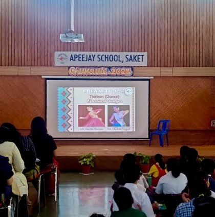 A view of the auditorium at Apeejay School, Saket, during their annual dance competition, "Thirkan’23". The event was wonderfully organized to celebrate the performing arts.