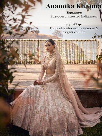 For brides who want a look that is both statement-making and elegant, I often recommend Anamika Khanna. Her signature is edgy, deconstructed Indianwear that feels like modern couture.