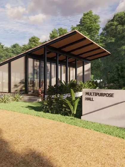 A proposed design for a multipurpose hall at a resort in Sakleshpur. The structure is designed with a steel frame and floor-to-ceiling glass walls to offer unobstructed views of the surrounding forest, making it a true escape.