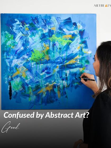 Are you confused by abstract art? Good. My work is designed to make you pause and feel, not just to be understood at a glance. Here I am adding the final touches to a dynamic blue abstract painting, a process of layering emotion and texture.
