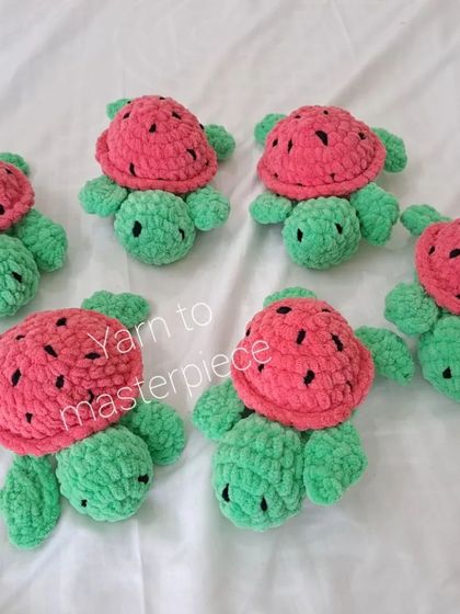 A group of my popular watermelon plush turtles.