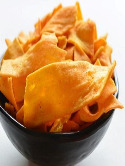 A close-up of the golden, baked texture of my chips. You can see they are not greasy, just pure, crunchy goodness.