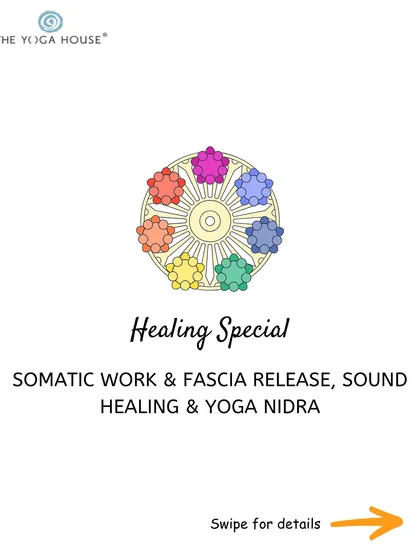 A weekend of soul work and deep shifts. This graphic details a healing special that includes somatic work, fascia release, sound healing, and yoga nidra to discharge tension and restore the nervous system.