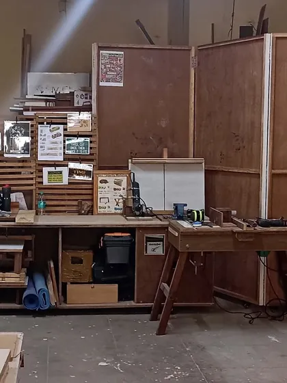 A wider view of my router table and storage area. I believe in making my own workshop furniture and jigs to suit my specific needs.