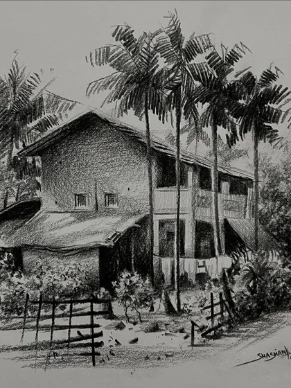 A series of my pencil landscape sketches, created as demonstrations for my online courses. These drawings explore different techniques for rendering trees, buildings, and atmospheric perspective using only graphite.