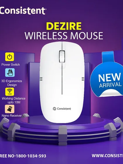 As a new arrival, my "Dezire" wireless mouse features a 3D ergonomic design for comfortable use over long periods. It connects effortlessly with a nano receiver and has a working distance of up to 10 meters.