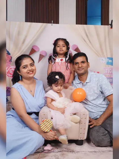 A full family portrait in our Candy Land setup. The decor is extensive enough to provide a beautiful backdrop for group photos with the whole family.